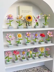 Pot Tanaman Flower Block Succulent Imitasi Bunga Abadi Model DIY Mainan Balok Buket 3D Puzzle Bricks Hadiah N06