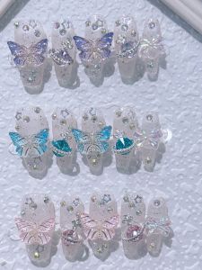 Handmade Wearable Nail Art Long-lasting White-flattering Aurora Purple Crystal Butterfly Planet Design Suitable for Students