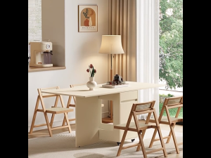 [PRE-ORDER] Solid wood OSB folding dining table and chair set modern minimalist style suitable for small apartments extendable and movable storage.