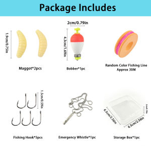 Portable Emergency Fishing Gear Set,Portable Outdoor Emergency Fishing Kit with Bobber Hooks Lures Line & Storage Box