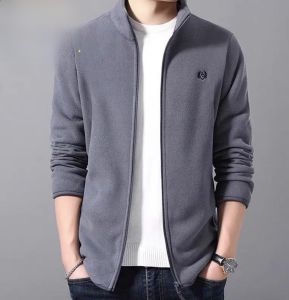 Thickened Lamb Fleece Jacket Mens Autumn Winter Style Stand Collar Zipper Closure Warmth Outerwear Polyester Fiber Long Sleeve
