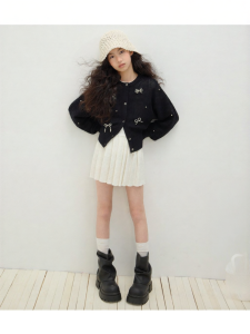 LOVESASAKIDS | Silver Bow Decorative Loose Sleeve Lace-Up Cardigan