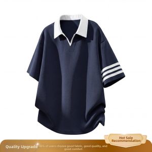OUMULONG | V-Neck Color Block High-End Feeling Polo Shirt