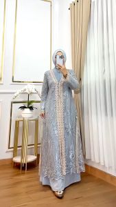 ZIFA FASHION // COD // AURORA DRESS OUTER 2 IN 1 // GAMIS SET OUTER BRUKAT MIX CRUTY TERPISAH BISA DI LEPAS PASANG SESUAI KEINGINAN // LD 110CM PB 140CM // FASHION LEBARAN 2025 KEKINIAN SIAP KIRIM // *ALN