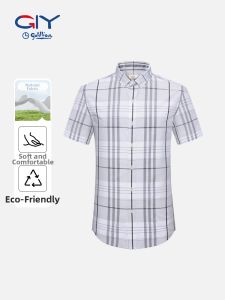 GYgoldlion | Natural Fabric Breathable Fitting Gingham Short Sleeve Shirt