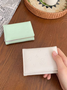 Korean Style Short Wallet Small Bear Ins Stamp Cute Multi-Card Student Coin Card Holder Compact Size Ladies Purse Soft PU Leather