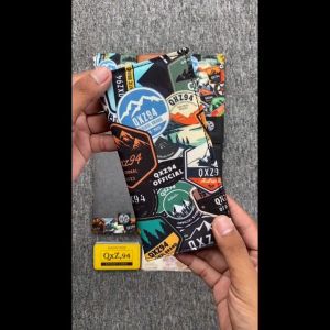 QXZ94 Dompet Pria Kulit Kanvas Motif Panjang Lipat Kartu Uang Polos Simple Premium Print-Hitam KV05