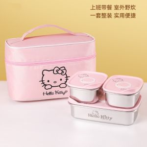 Hộp Đựng Thức Ăn Bằng Thép Không Gỉ Hello Kitty 304 Có Nắp Đậy Hộp Đựng Cơm Ấm Có Thể Đun Sôi Kín Chống Rò Rỉ