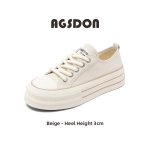 Agsdon | Trendy Summer Chunky Platform White Canvas Shoes
