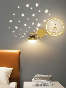 Lampu Dinding Kamar Anak Bentuk Astronot Lampu Aesthetic Proyeksi Malam Berbintang Lampu Hias Dinding LED Untuk Creative