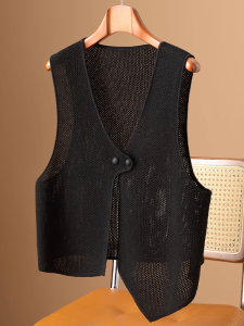 Linen Knitted Hollow Ice Sensation Womens Vest Spring Thin Fashionable Short Outerwear Chinese New Style National Trend