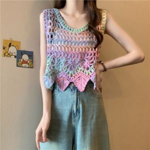 Dopamine Hollow Camisole Female Outwear Summer Plus Size Plus Size Ladies Fancy Inner Wear Belly Covering Sleeveless Vest Top