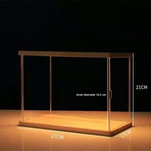 Illuminated Acrylic Display Cabinet Wooden Dustproof Storage Box Transparent Bubble Display Stand for Figurines And Collectibles