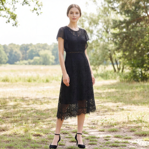 Asymmetric High Waist Slim Fit Lace Dress