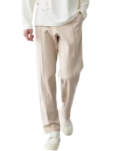 HLS&Huilishi Men Solid Khaki Wrinkle Resistant Center Crease Loose Straight Slacks High Waist Draped Light Business Casual Trousers with Side Pockets