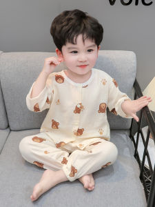 Boys Cotton Pajamas Summer Thin Seven-Sleeve Home Clothes Breathable Air Conditioning Suit Childrens Long Pants Sleepwear
