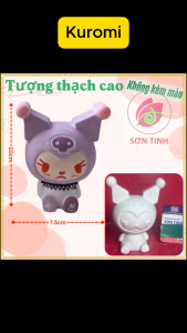 Tượng tô màu 3d Kuromi B4 ngồi thạch cao trắng (Không kèm màu) decor quà tặng