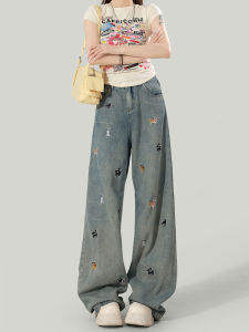 กางเกงยีนส์ขากว้างเอวสูง ทรงหลวม ทรงตรง ยาวถึงพื้น สำหรับผู้หญิง กางเกงขายาวทรงสลิมฟิต ทรงลำลอง ฤดูใบไม้ผลิและฤดูใบไม้ร่วง