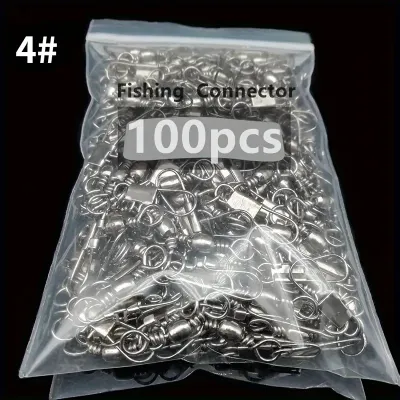 JSFUN 5 Size 100pcs/Pack Swivels Fishing Connector Pin Bearing Rolling Swivel Snap Fastlock Clips Fishhook Fishing Tackle
