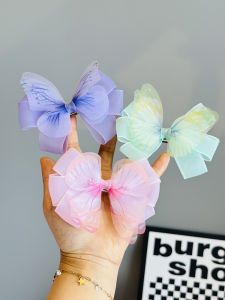 คลิปผมโบว์ผีเสื้อสไตล์เจ้าหญิงสำหรับเด็กผู้หญิง คลิปผมผ้าตาข่าย ตกแต่งผมด้านหลังศีรษะ ตกแต่งผมเด็กผู้หญิง คลิปผมเด็ก