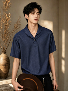 Navy Blue Ice Silk Polo Shirt