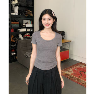 Áo Thun Tay Ngắn Bằng Lông Cừu Mềm Mại Ôm Vừa Vặn Cho Nữ Mùa Hè Mới Về Áo Len Dệt Kim Cổ Tròn Chất Liệu Lụa Cotton
