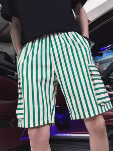 Quần Short Nam Mùa Hè Ice Silk Mỏng Thường Ngày Họa Tiết Sọc Cỡ Lớn Quần Đi Biển Thời Trang Quần Dài Năm Phần