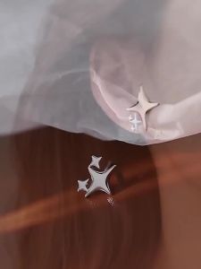 Fashion Silver Color Cross Star Stud Earrings Women Gift Banquet Asymmetry Earring Girls Jewelry Vintage Accessories Gifts