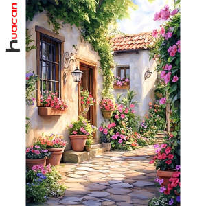 Huacan 5D DIY Diamond Painting Town Street View Mosaic Rhinestones Painting Flower Embroidery Kits Home Decoration