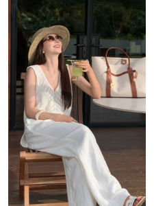 YUEZHONGWEI | Loose Linen Knitted Vest Women Summer Outerwear V-neck Ice Silk Mid-length Sleeveless Top Breathable Comfortable Casual Wear