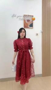 6211 Helena Button Strap Midi Dress Brukat Dress Pesta Kondangan