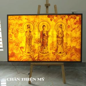 Đèn Hào Quang Trúc Chỉ In Ngang Tây Phương Tam Thánh Trang Trí Bàn Thờ Treo Tường TC-TN-85