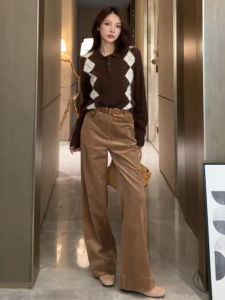 SHANGSHA | Elegant Luxurious and High-End Commute Brown Sweater Set