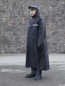 Waterproof Wear-Resistant Long Raincoat Motorcycle Rain Coats Poncho For Men Women Reflective Strip One Piece Raincoat Cycling Raincoat Motorbike Raincoat With Faceshield