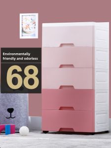 Home Use Plastic Storage Cabinet 42cm Drawer Type Organizer Five Drawers Childrens Wardrobe High Edge Storage Box for Living Room