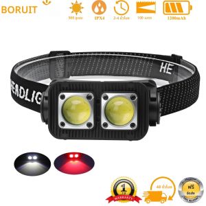 ไฟฉายคาดศีรษะ BORUiT 500LM แบบคู่ COB LED พร้อมเซ็นเซอร์ตรวจจับความเคลื่อนไหว ชาร์จผ่านพอร์ต Type-C แบตเตอรี่ 1200mAh กันน้ำ เหมาะสำหรับกิจกรรมกลางแจ้งและตั้งแคมป์