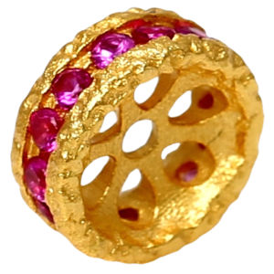 Handcrafted 925 Sterling Silver with Ancient Gold Engraving Red And White Diamond Spacer DIY Buddhist Bead Bracelet Accessories