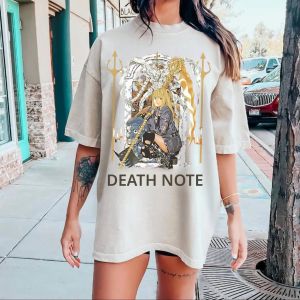 คลาสสิกอะนิเมะผู้หญิงเสื้อยืด Misa Amane แรงบันดาลใจ Anime Death Note เสื้อยืดสีดําอะนิเมะของขวัญขนาดใหญ่ Street Hip Hop แขนสั้น