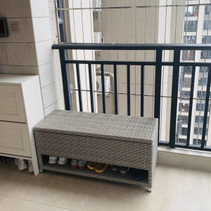 Outdoor Waterproof Wicker Storage Cabinet Balcony Seatable Shoe Bench Weather Resistant Multifunctional Modern Simple Style