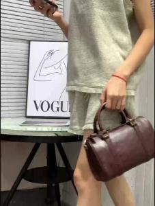 SHUCAI | Women Vintage Boston Bag Genuine Tree Paste Cow Leather Luxury Handbag Daily Shoulder Crossbody Messenger Bag Female Pillow Bag