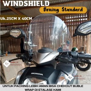 Windshield Ukuran 25cmx40cm Standar Bening Untuk Semua Jenis Motor Visor Winsil Universal Untuk Semua Motor Bebek Matic Sport Honda Yamaha Suzuki Windsild Windsil Winshild Wingsil Visor Tameng Angin Vario 110 125 150 Beat Scoopy Genio Grand Supra X 125