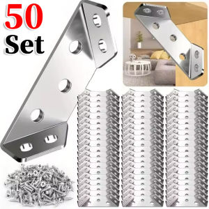 10-50Sets Thickened Universal Stainless Steel Corner Brackets / Furniture Cabinet Shelf Triangle Support Frame with Screws