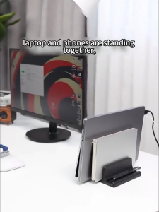 Vertical Laptop Stand Dual Slot Adjustable Notebook Tablet Rack Storage Stand Desk Saver