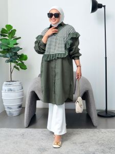 Tunik Wanita BigSize Terbaru Lucy Ruffle Vest Stripe Salur Hitam Pink Jumbo