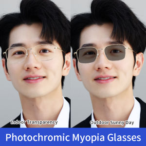 Photochromic Nearsighted Glasses Anti Radiation Myopia Glasses for Men Graded Eyeglass Pure Titanium Classic Full Frame Computer Eyeglasses