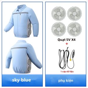 Áo Khoác Câu Cá Mùa Hè Cho Nam Với 4 Quạt Làm Mát Chống Say Nắng Áo Khoác Công Trường Khóa Kéo Chất Liệu Polyester
