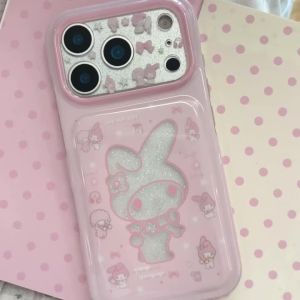 Sanrio | Sanrio Cute Cartoon Glitter Hollowed-Out Line My Melody Case For iphone 17 16 15 Pro Max Lens Protective Phone Cover With Chain