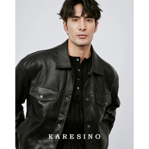 Karesino American Light Luxury Fall Lapels PU Leather Jacket Outwear Men Black Leisure Cargo Motorcycle Leather Coat