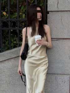 Champagne Color Vest Dress Slimming Long Summer Unique Beautiful Korean Style Commute Stretchable Waist Cinched Spring 2025