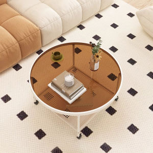 HM | Round Double Layer Tempered Glass Coffee Table for Compact Living Rooms